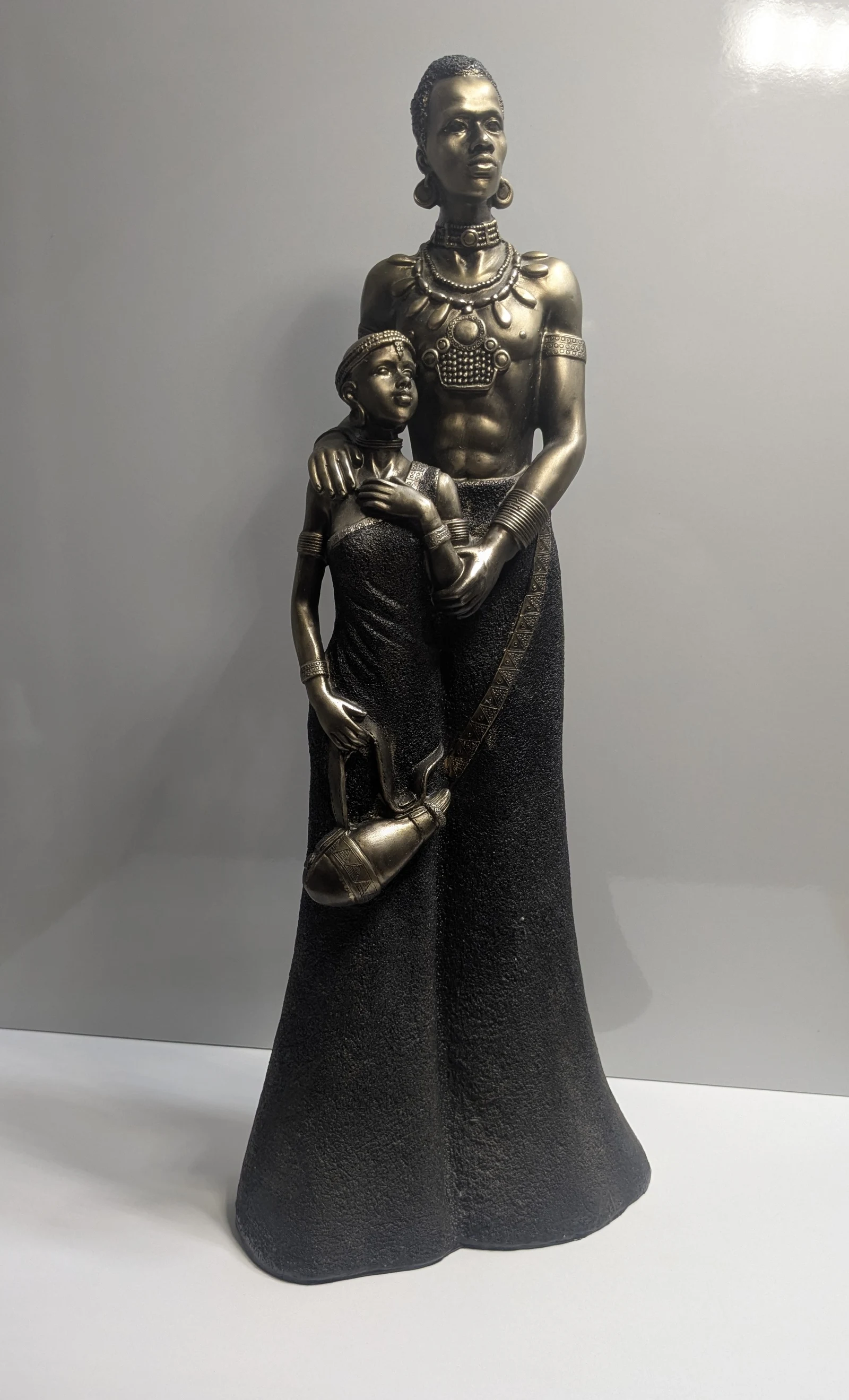 Afrikanische Familie Figur 51cm Bronze Optik Skulptur Vater Tochter Deko Staue