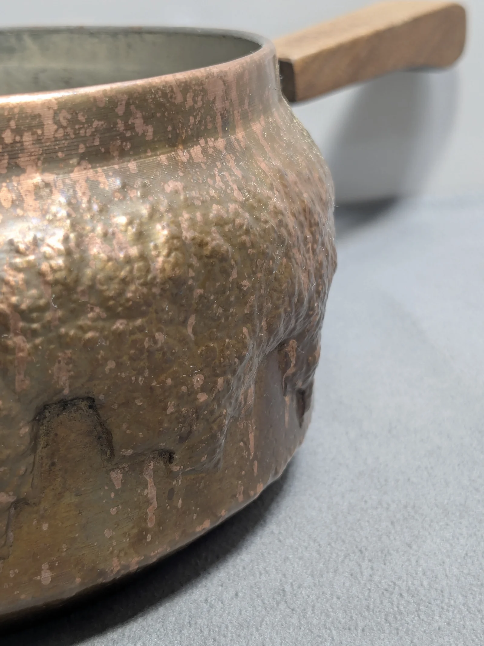 Historische Kupferpfanne mit Deckel 16cm Verzinnt Gehämmert Holzgriff Kupfer Topf