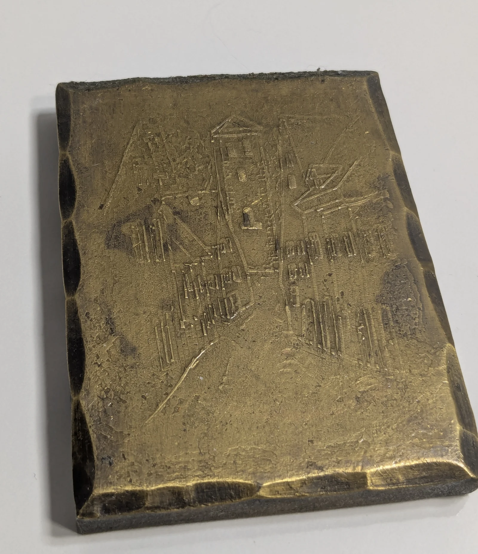 Messing Wandplakette Altstadt Stadtansicht Relief 406g Vintage