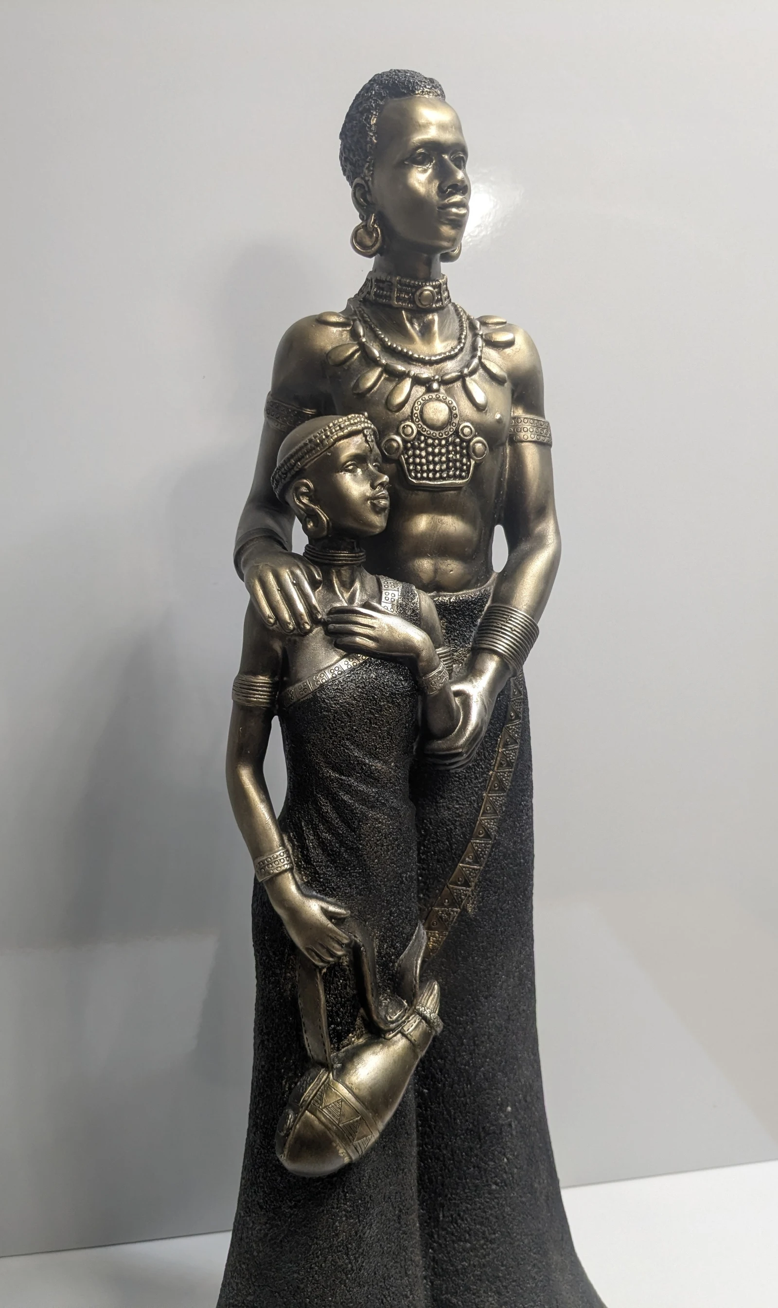 Afrikanische Familie Figur 51cm Bronze Optik Skulptur Vater Tochter Deko Staue