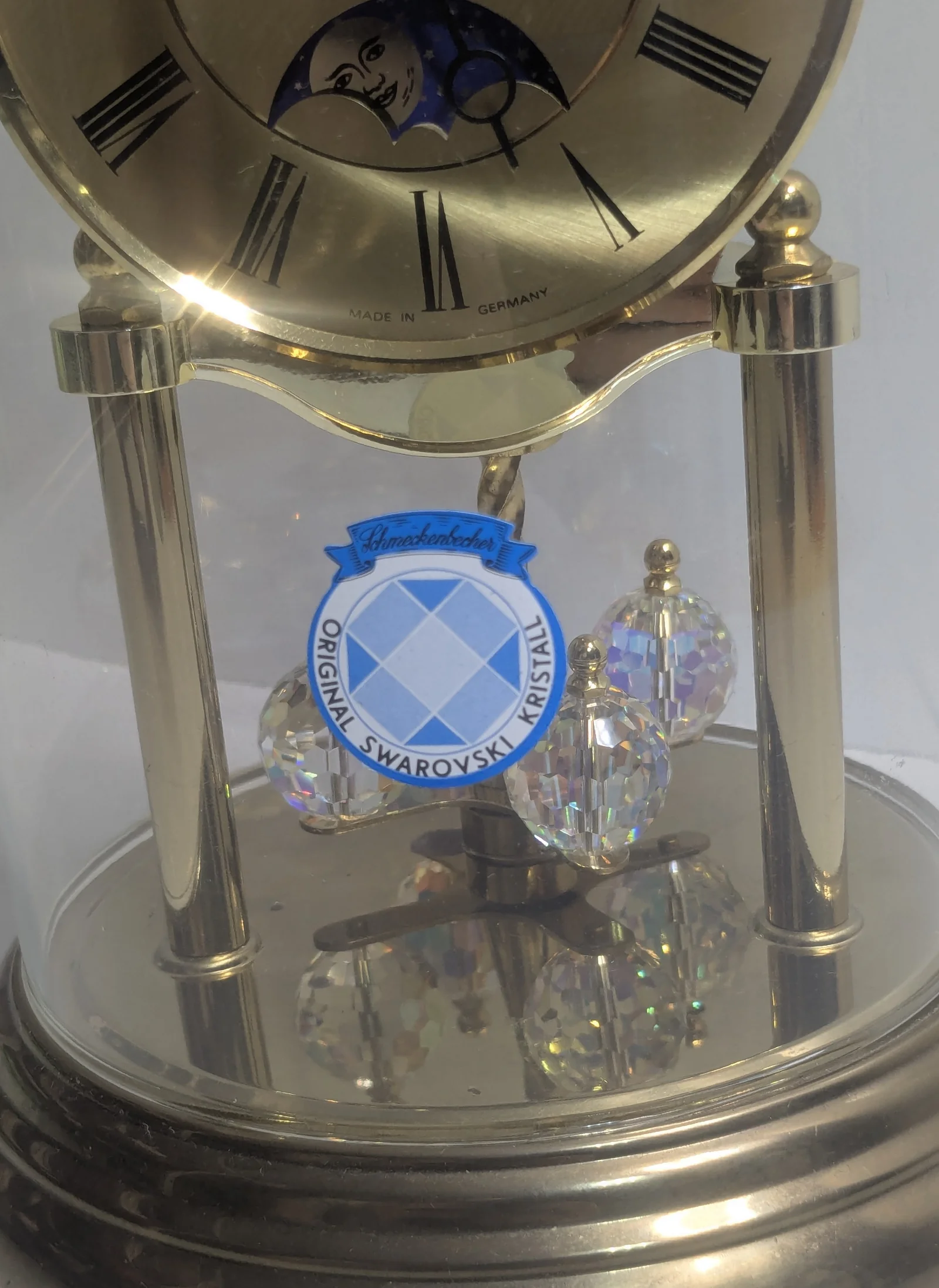 Swarovski Kristall Tischuhr West Germany Schneckenbecher  Teildefekt