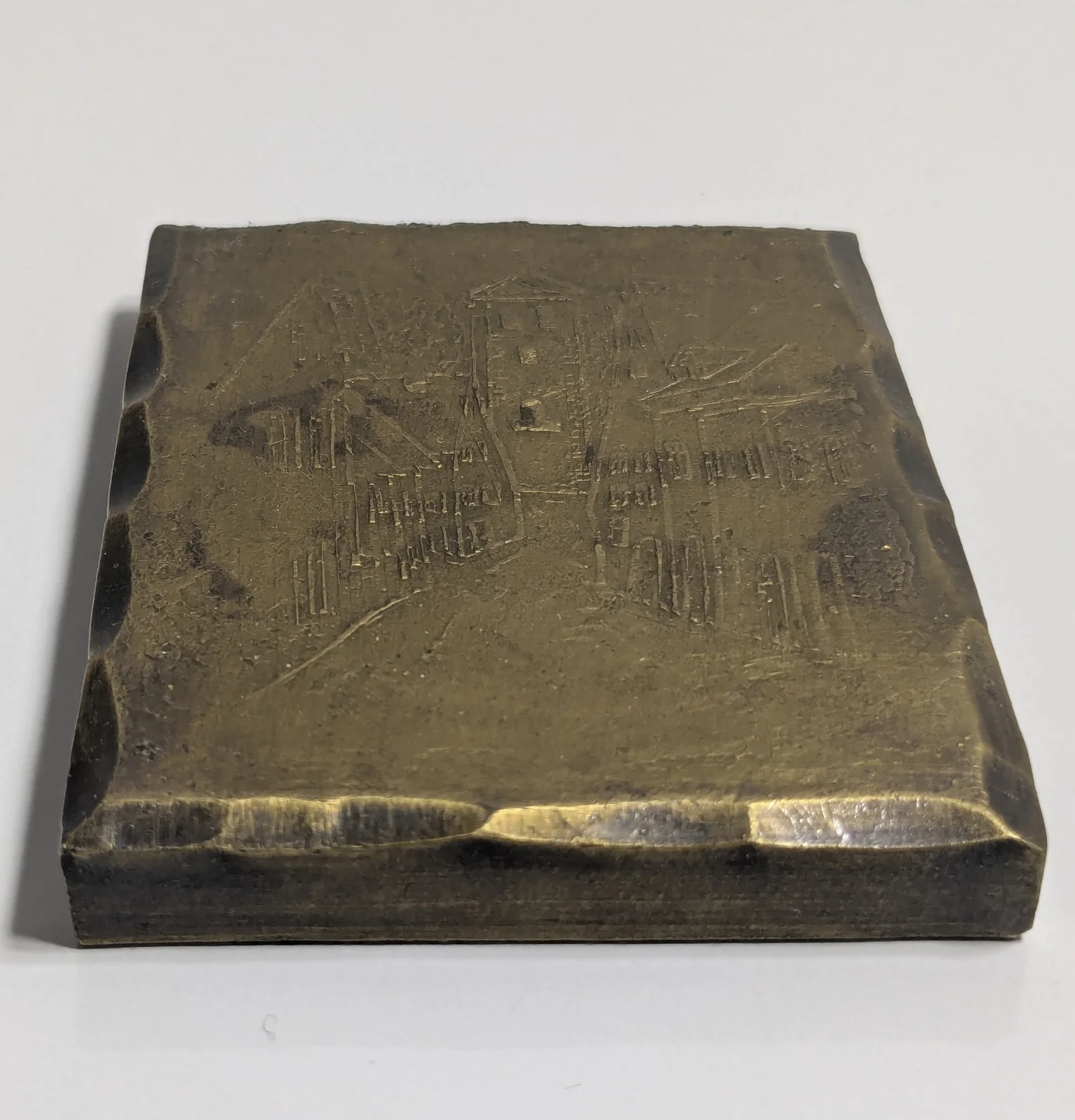 Messing Wandplakette Altstadt Stadtansicht Relief 406g Vintage